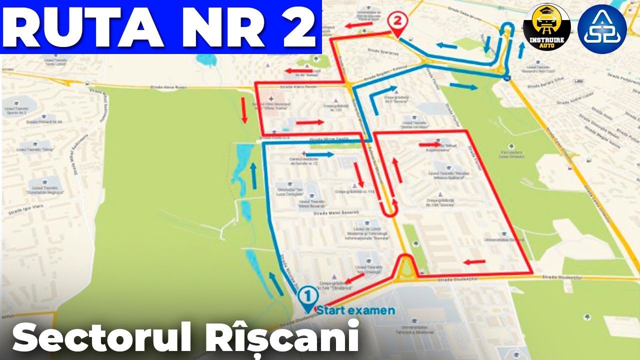 Ruta de examinare la proba practică Nr.2 Chișinău, sectorul Rîșcani, 2025! Rutele de examinare noi