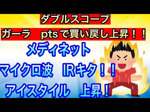 ダブルスコープ•ガーラPTSで買い戻し上昇！！【メディネット/マイクロ波IRキタ！/アイスタイル上昇！】
