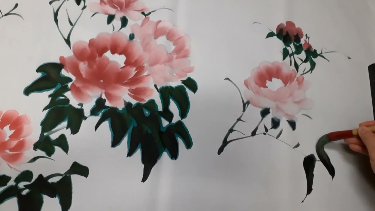 목단 전지그리기#한국화 #문인화 #화조 #산수화 #사군자 #청사남중모