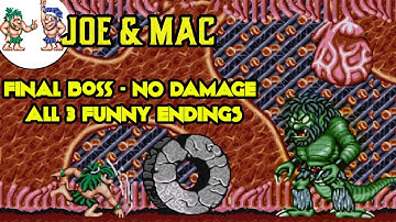 Joe & Mac - Caveman Ninja (SEGA Genesis) FINAL Boss - NO DAMAGE all 3 FUNNY ENDINGS :D