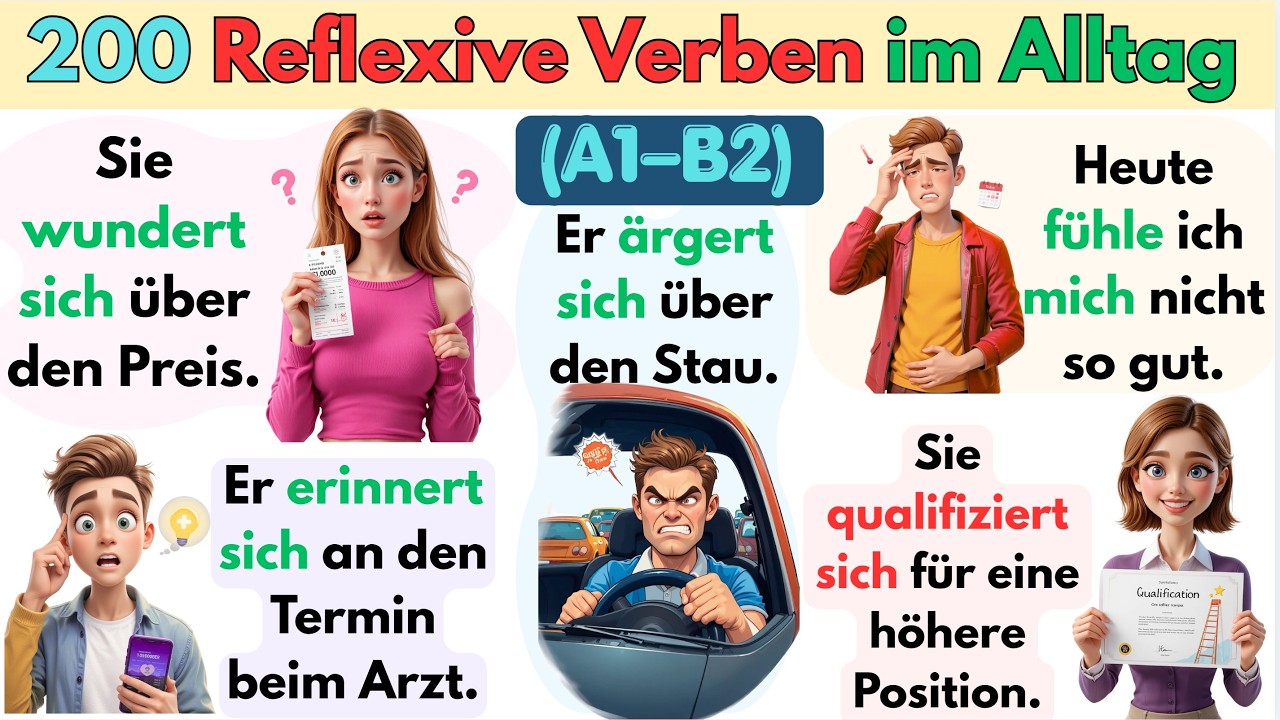 200 Reflexive Verben im Alltag (A1–B2) | Nie wieder Fehler machen! 🔥🇩🇪