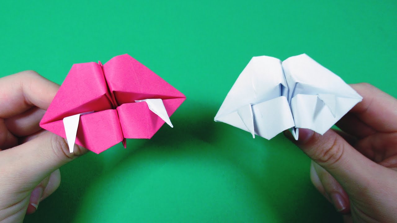 How to make origami lips with fangs  paper crafts for halloween