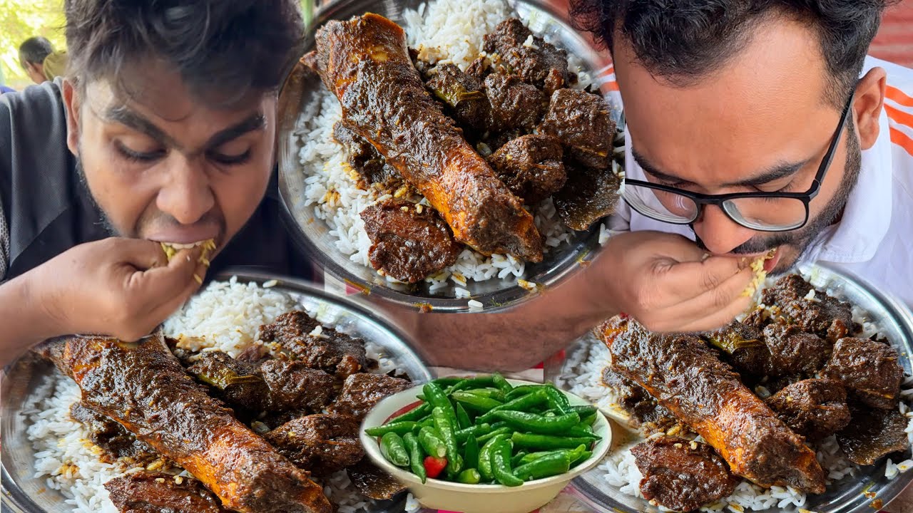 Eating Lunch(Rice & Spicy Meat Curry/ Kala Bhuna, Huge Nalli) With Friends at Nowhata Foysal Hotel