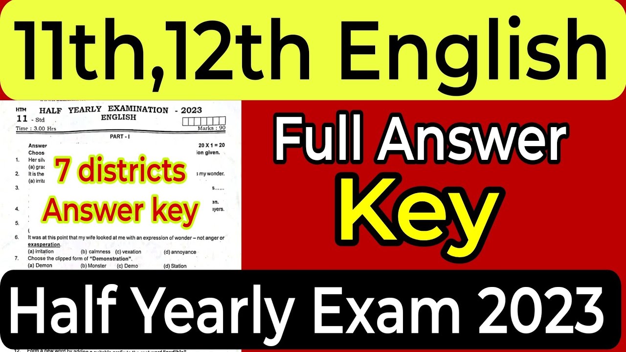 12th English Half Yearly Exam 2023 Full Answer key |11th English Half ...