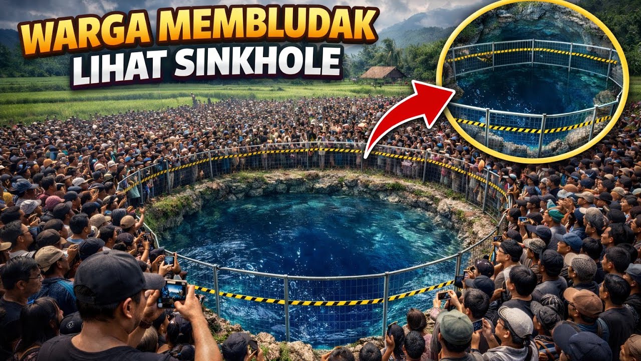 Kondisi SinkHole Terkini Sudah Dipagar Dan Warga Sangat Ramai Berdatangan Melihat Fenomena Alam 