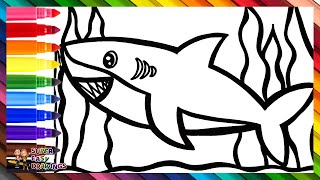 How To Draw A Shark 🦈 Draw and Color a Cute Shark 🦈🌊🌈 Drawings for Kids