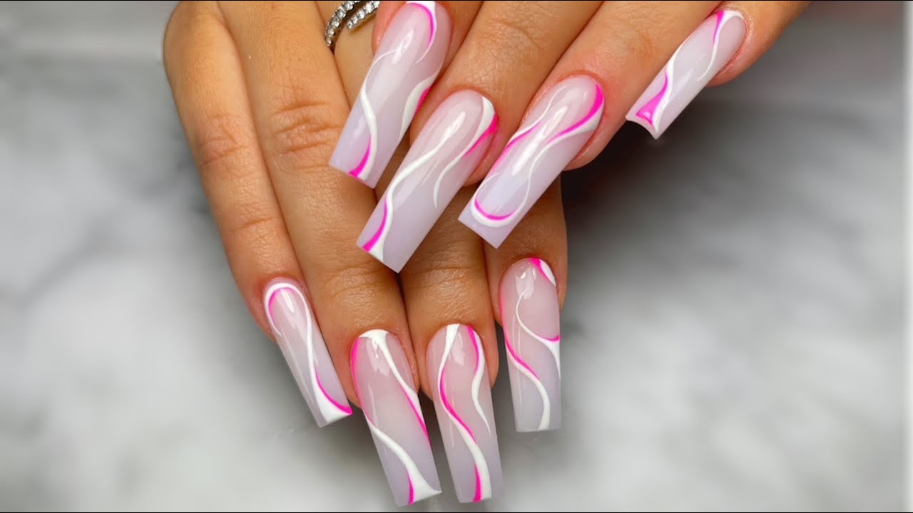 XXL Louis Vuitton Nails, Tapered Square Nails, Pink & White Ombre, 3D  Nail Art