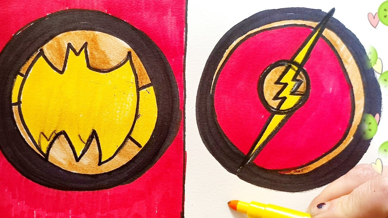 superheroes Logo  drawing Easy Batman   logo shield Flash drawing and coloring for kids