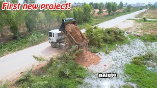 New Project! old Dozer D20 & Truck 5T Push the Soil down​ into water delete Field Make Fillland
