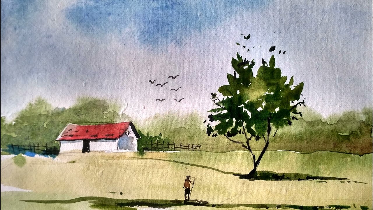  simple  watercolor  landscape painting  watercolor  painting  