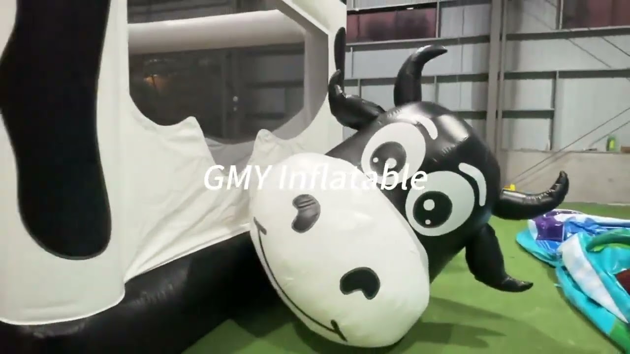 Durable Cow Inflatable Bounce House White Black Jumping Castle for Party Rental GMY Inflatables