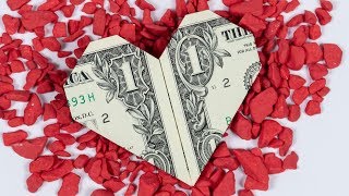 Money origami HEART ❤ Dollar bill origami heart folding tutorial