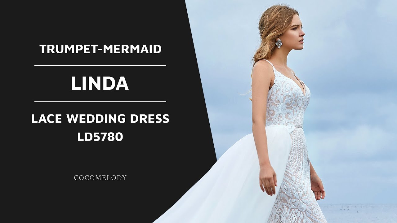 Dress LINDA | Trumpet-Mermaid Chapel Train Sequined Lace Wedding Dress LD5780 | COCOMELODY