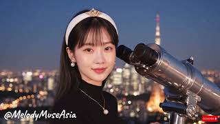 静かな雨の屋上 | Quiet Rooftop Rain | Asian Girl Alone with City Lights