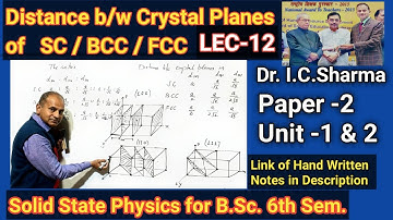 Distance Between Crystal Planes in Cubic Crystals | Inter Planer Space in SC / BCC / FCC | L-12