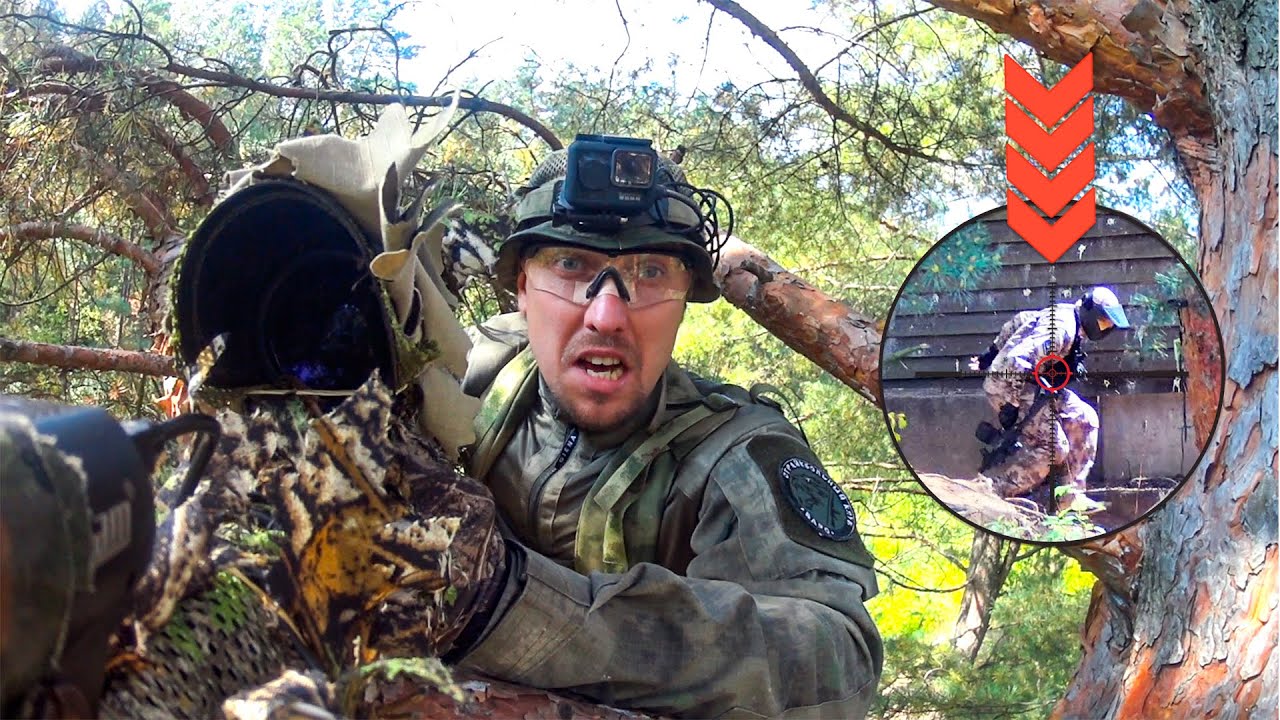 Airsoft Sniper Climbs Tree and destroys The Enemy  |  30 feet  - 7 Meter High