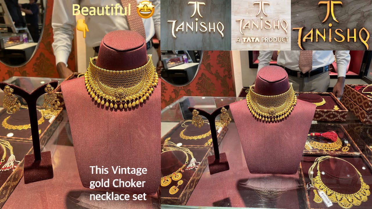 Vintage gold choker necklace set 