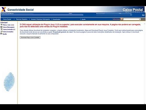 Erro: O CNS requer utilização do Plug-in Java 1.5.0 ou superior | Com enrolação