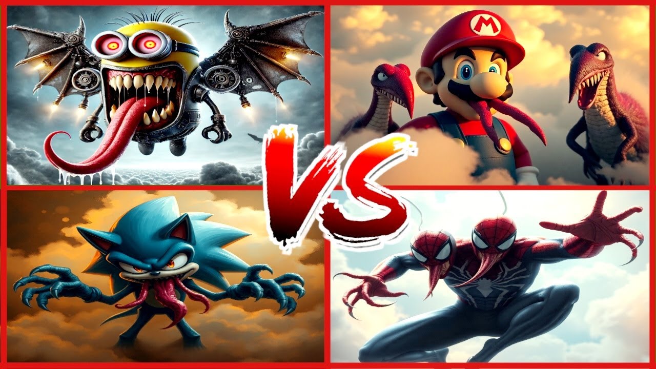 Minion.exe 🆚️ Mario.exe 🆚️ Sonic.exe 🆚️ Spiderman.exe tiles hop gaming cover version