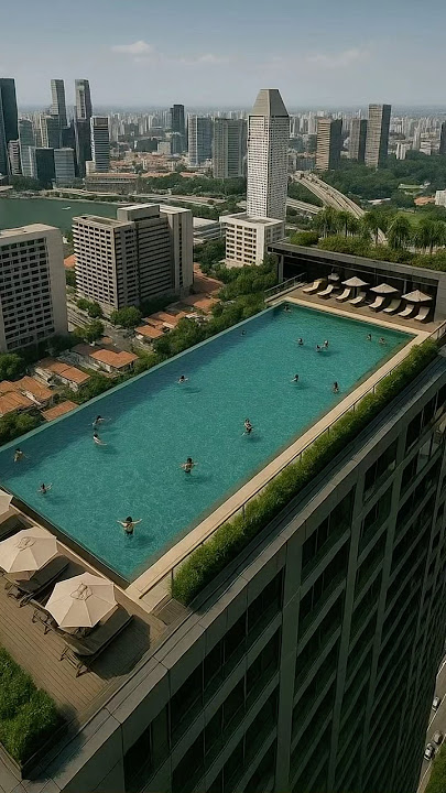 They were just swimming… then the rooftop started collapsing 😱💦🏙️