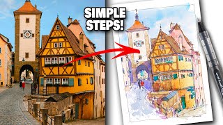 URBAN SKETCHING Tutorial Rothenburg | Simple Step-by-Step For Beginners