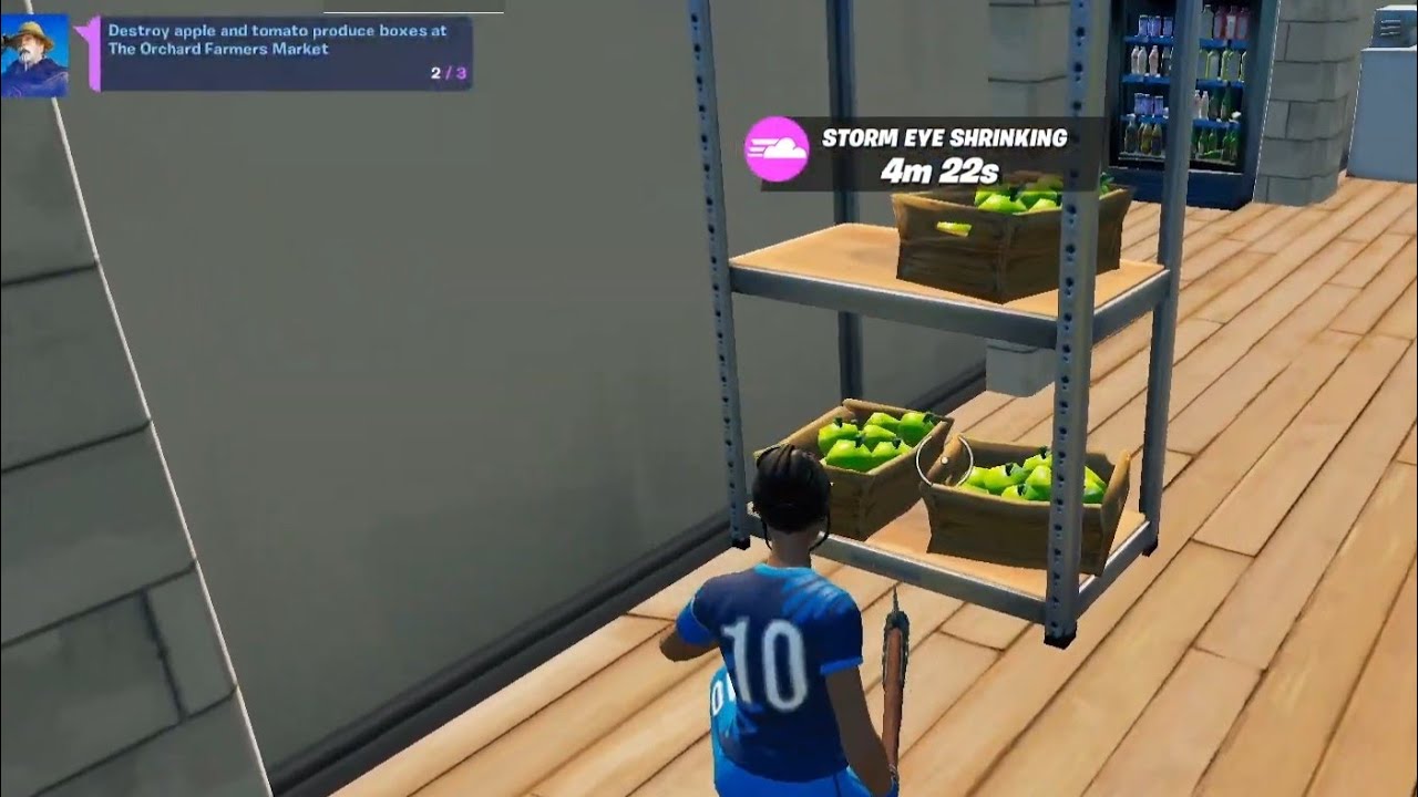 Destroy Apple and Tomato Produce Boxes at The Orchard Farmers Market Fortnite Week 8 Mission