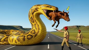 Brave Heroes Rescue Hyperactive Mother Cow from Giant Python’s Deadly Attack 🐍 #cowmother