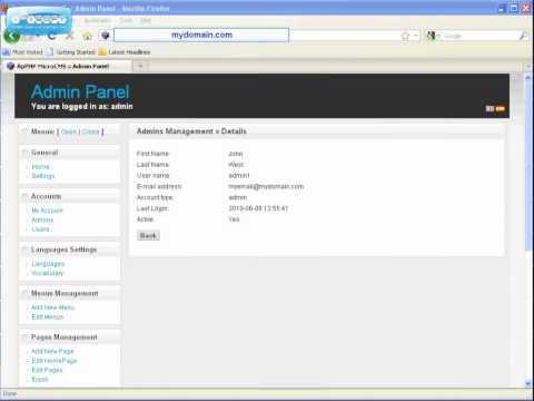 ApPHP MicroCMS Admins Settings Tutorial