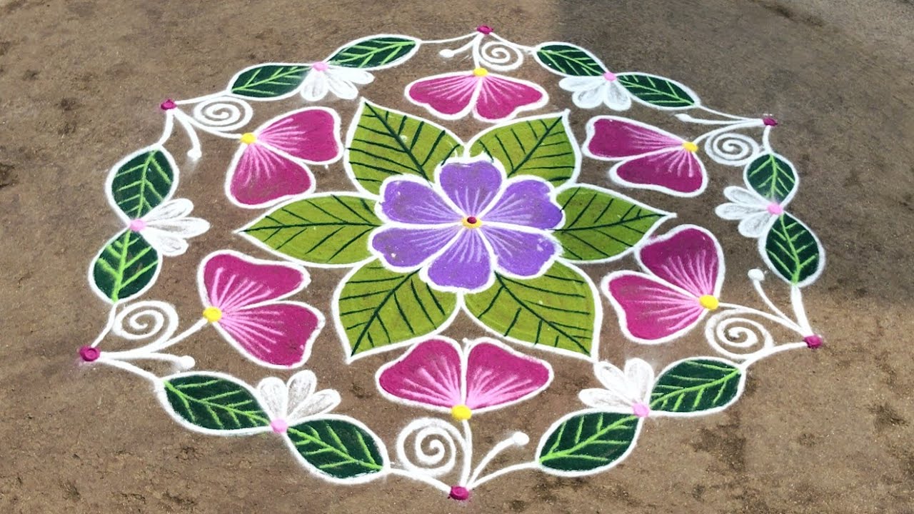 Beautiful flowers rangoli kolam 9*4 / masi matha special Rangoli kolam 