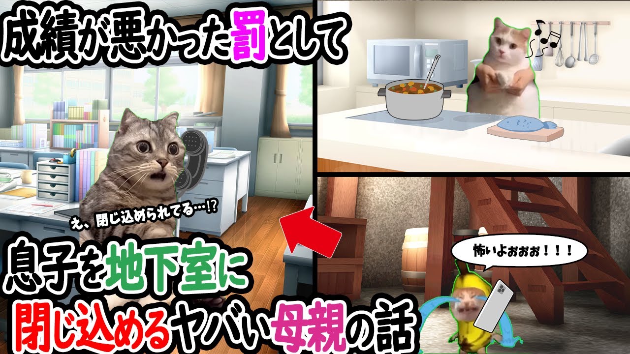 【閲覧注意】【ほぼ実話】成績が悪かった罰として、息子を家の地下室に閉じ込める毒親の話【猫ミーム】【猫マニ】