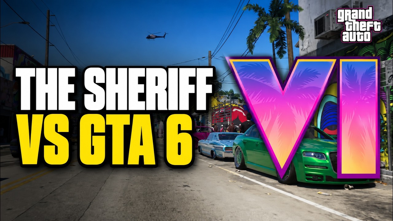 GTA 6 Radar video thumbnail: the Miami-Dade pitch deck proposing Vice City branding for Miami International Airport, and the sheriff who came out against it