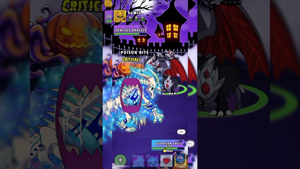 Zonysos Dracula vs Guardian Skull King bettle in Dynamons World 