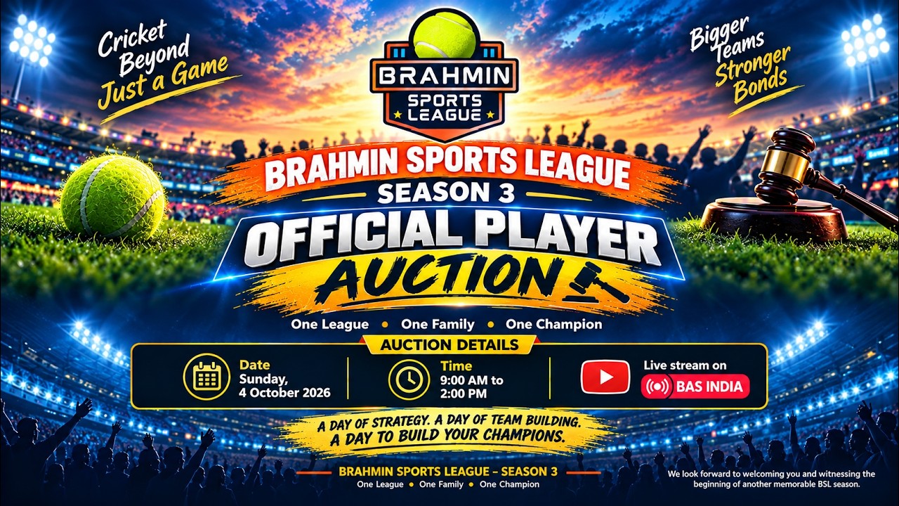BRAHMIN SPORTS LEAGUE || SEASON 3 ||  OFFICIAL AUCTION || BAS.INDIA