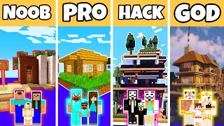 Minecraft: FAMILY PARADISE ISLAND HOUSE BUILD CHALLENGE - NOOB vs PRO vs HACKER vs GOD in Minecraft