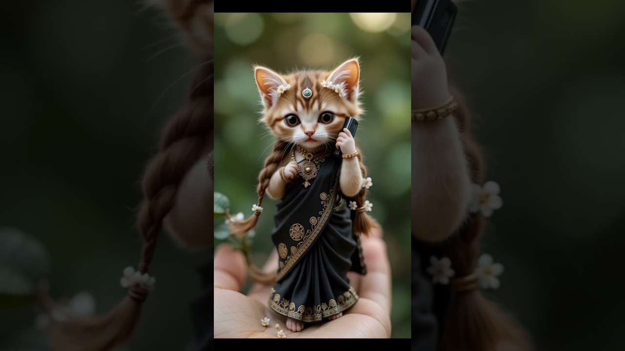 Tiny Cats Talking on Mobile Phones While Standing on a Human Palm – 4K Realistic