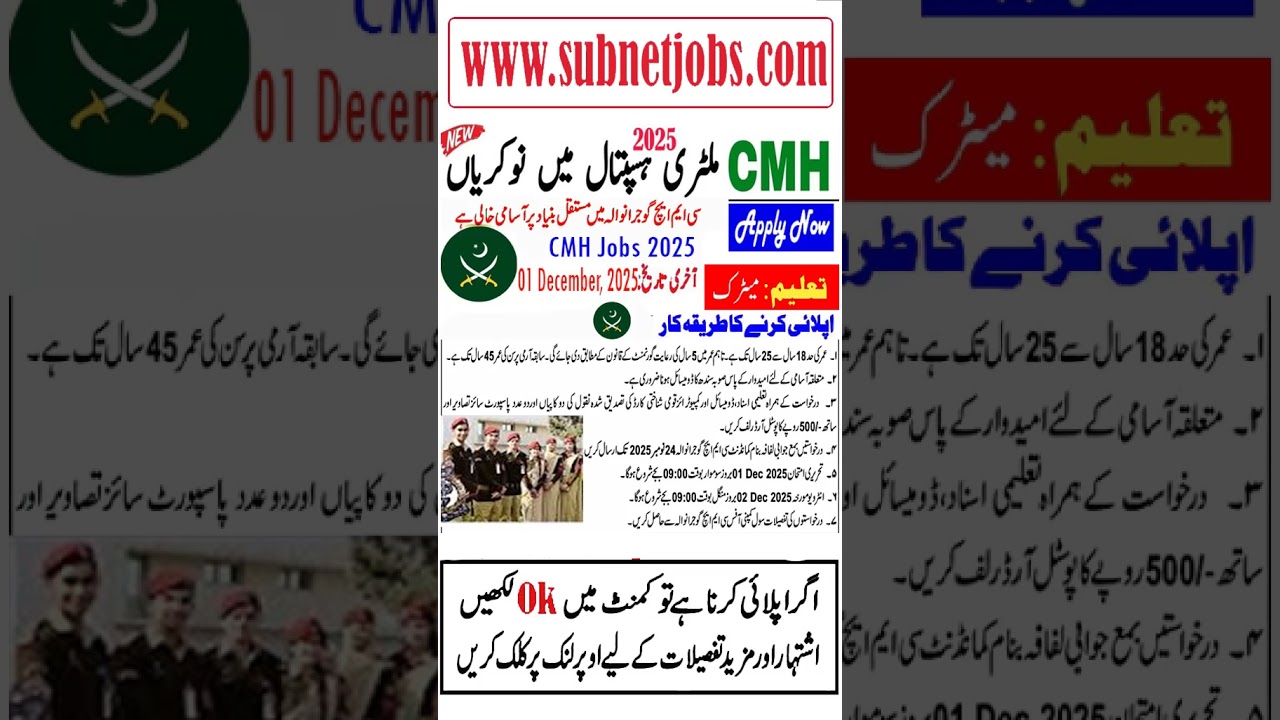 CMH Jobs 2025 | CMH Combined Military Hospital Jobs 2025 | New Jobs in Pakistan 2025 Today