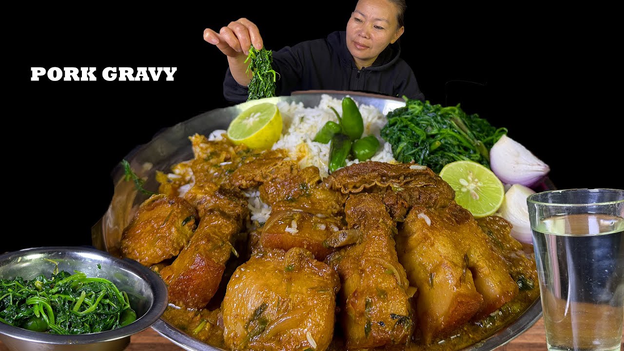 🔥SUNGUR KO MASU GRAVY || PORK GRAVY WITH 🥵BASMATI RICE MUKBANG | PORK AND SAAG 💝