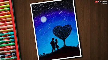 pix Oil Pastel Painting Love Romantic Scenery Drawing how to draw moon light love couple