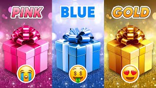 Choose your gift 🤩💝🤮 || 3 gift box challenge || Pink Blue Gold #pickonekickone #giftboxchallenge