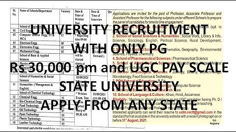 Universities Recruitment Notifications 2021 | PG (With/With Out UGC NET/PhD) | Assistant Professor