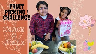Fruits Picking Challenge with Mouth | Getting Fruits from Bucket | Zaroon & Umaiza screenshot 2