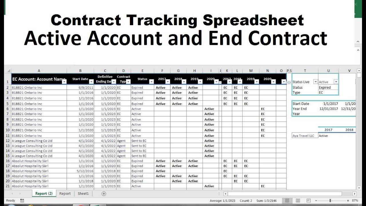 How To make contract tracking spreadsheet excel YouTube