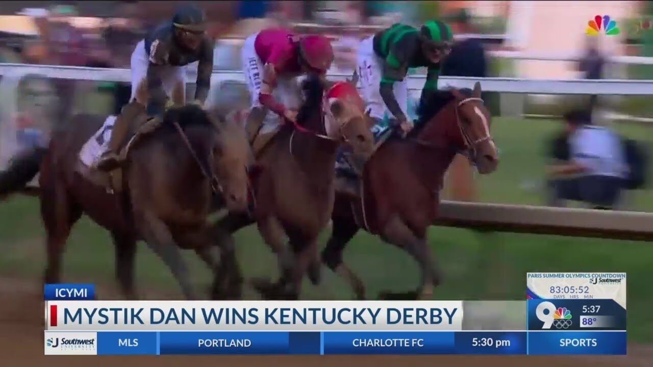 Mystik Dan wins the Kentucky Derby by a nose