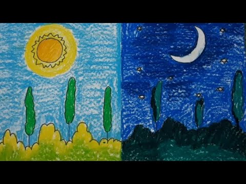 night scene drawing for kids