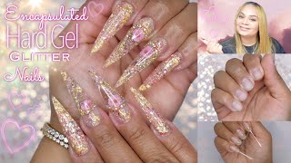 Watch Me Do My Nails | Builder Gel Nails Tutorial | Full Encapsulated Glitter Set With Bling