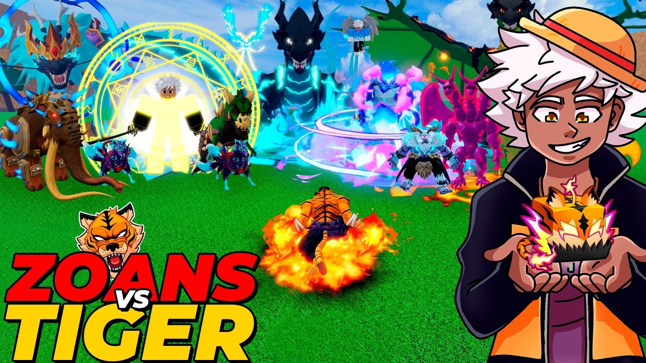 NOVA FRUTA TIGER VS TODAS FRUTAS ZOANS DO BLOX FRUITS - SHARKIZIM🐆💛