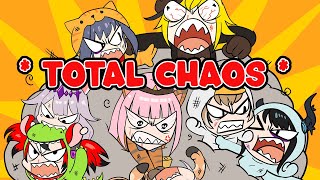 Kaela, Biboo, Bae, Calli, Kronii, Mumei, Nerissa, and Shiori in this Total Unhinged Chaos Collab