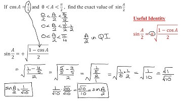 Find the Exact Value of sin(A/2) Given cos(A)=4/5 and the Measure of Angle A Lies Between 0 and Pi/2