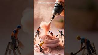 Tiny Workers Build Giant Makeup Powder? Wow 💪 #tinyworkers #miniature #makeup #powder