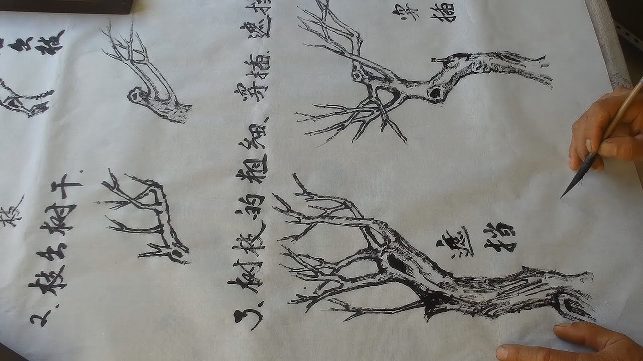 国画写意教学篇：吴作成演示杂树基础的出枝方法，画法简单易懂！